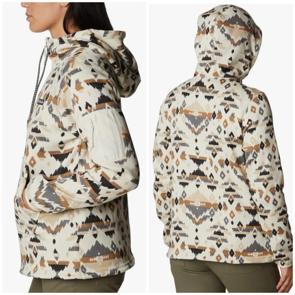 Columbia Sweater Weather Pullover Hoodie Chalk Rocky Mountain Print size Large - Picture 8 of 11